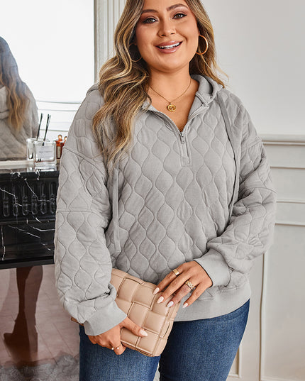 Gray Quilted Quarter Zip Plus Size Hoodie