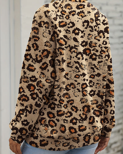Brown Leopard Bleached Raglan Sleeve Pullover Sweatshirt