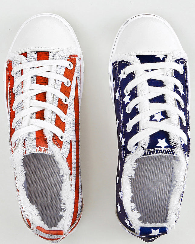 Blue American Flag Lace-up Canvas Flat Shoes