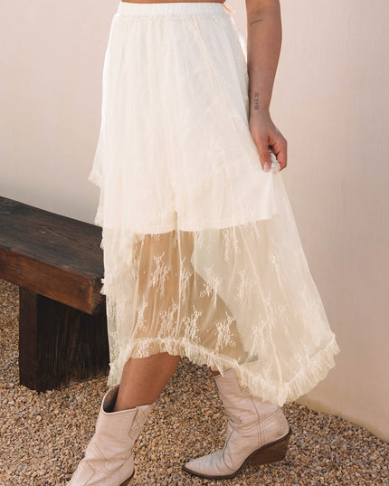 Black Lace Cascading Tiered High Waist Maxi Skirt