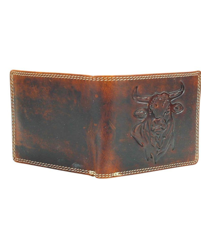 Oil Pull Up Embossed Steer Bifold Wallet ABB 006