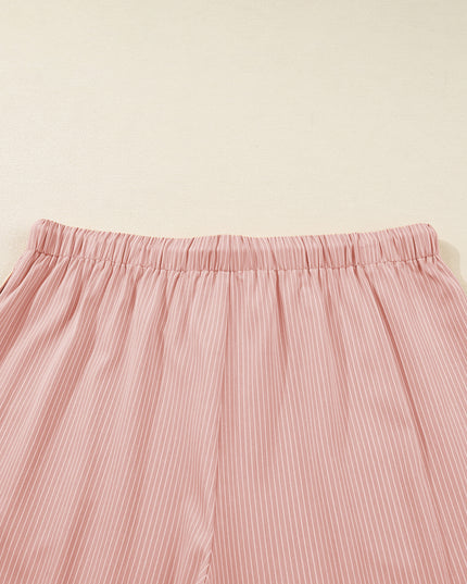 Pink Stripe Drawstring Plus Size Loose Pants