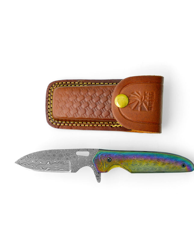 Damascus steel pocket knife Limited Run Titan Transcendence TF-056
