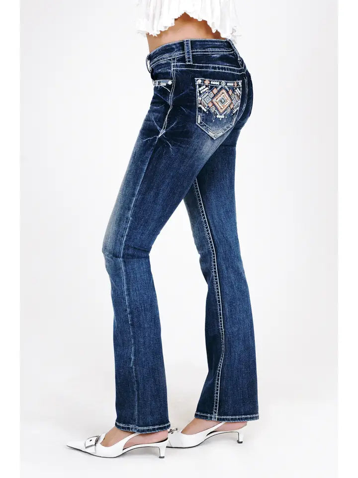 Grace In LA - Aztec Modify Mid-Rise Boot Cut 30"