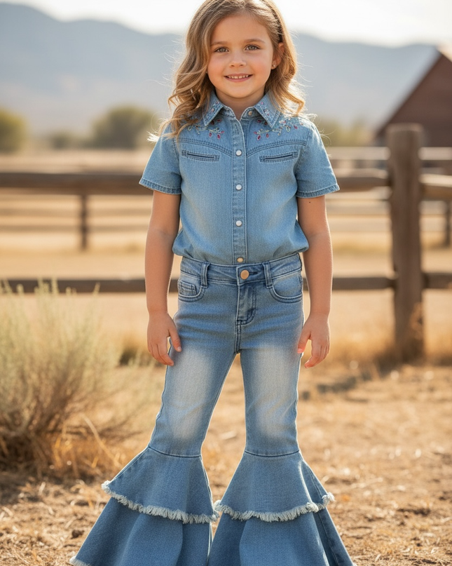 LT. blue Western  double layer bell pants with adjustable string. PNG50255-SOL