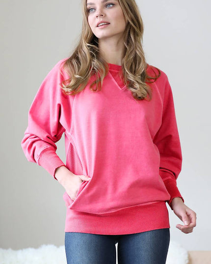 `Washed French Terry Pullover With Side Pockets