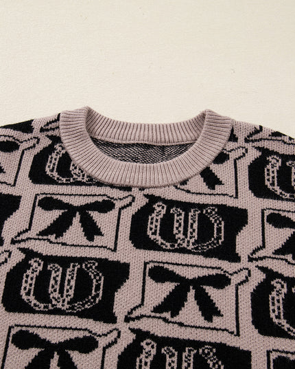 Black Bows & Horseshoes Pattern Western Fashion Print Sweater