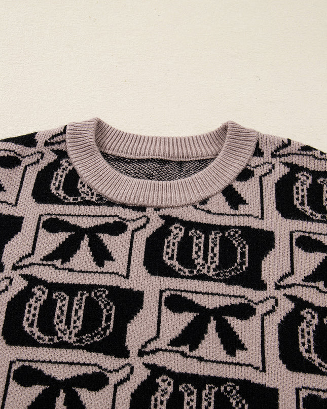 Black Bows & Horseshoes Pattern Western Fashion Print Sweater