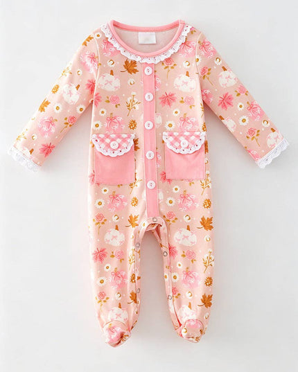 Creamy & pink pumpkin printed baby bodysuit. RPG64147 SOL