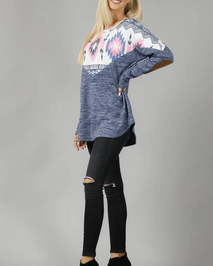 AV1066-ANDREA AZTEC PRINT COLOR BLOCK HACCI TOP