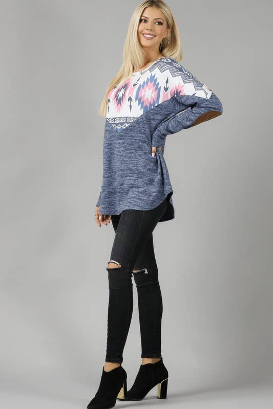 AV1066-ANDREA AZTEC PRINT COLOR BLOCK HACCI TOP