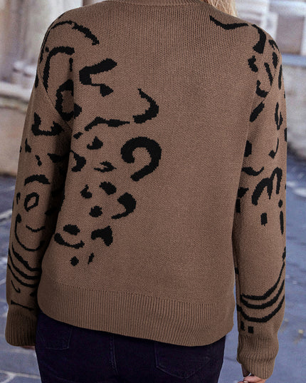 Beige Asymmetric Leopard Print Detail Drop Shoulder Sweater