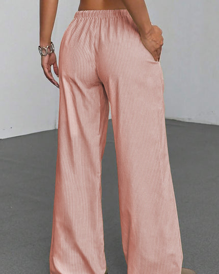 Pink Stripe Drawstring Plus Size Loose Pants