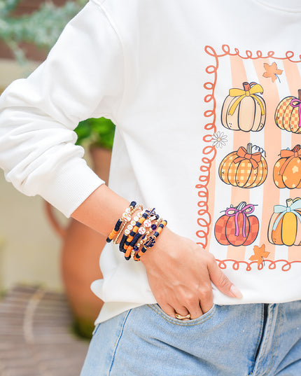 Russet Orange 7pcs Game Day Football Stackable Bracelet Set