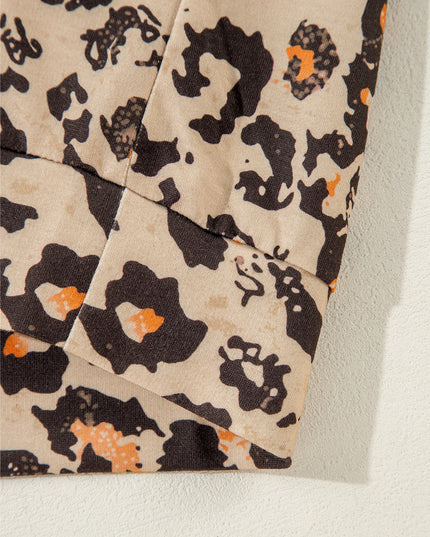 Brown Leopard Bleached Raglan Sleeve Pullover Sweatshirt