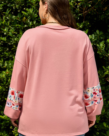 Peach Blossom Plus Size Floral Applique Drop Shoulder Sweatshirt