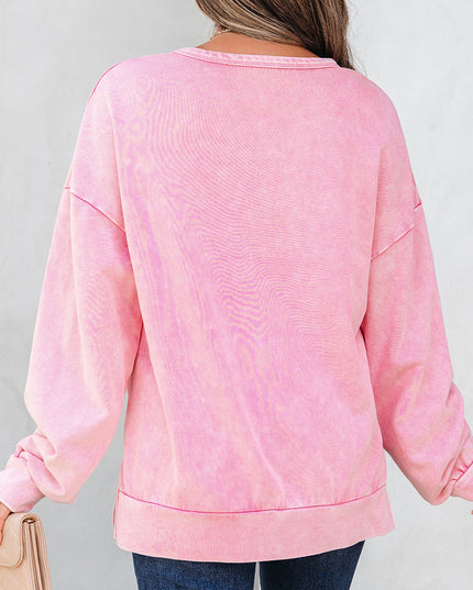 Light French Beige Mineral Wash Big Bow Patchwork Pullover Sweatshirt