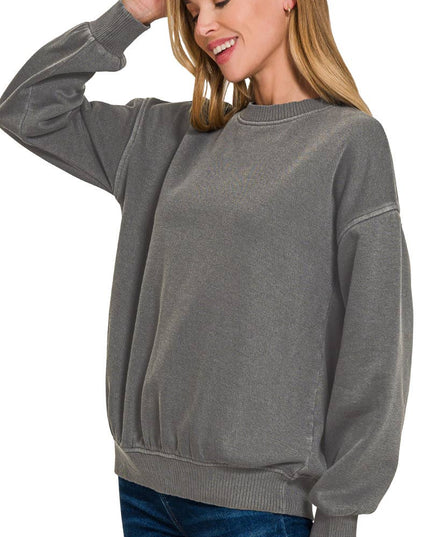 SI-27206 Pigment Dye Fleece Oversized Pullover Zenana