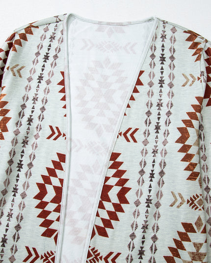Brown Western Aztec Printed Open Front Long Cardigan