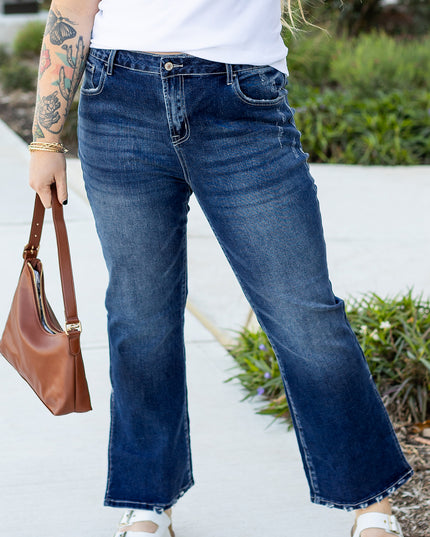 Dirty blue Plus Size High Waist Side Slits Flare Jeans