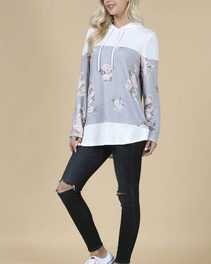 X167-DANA FLORAL PRINT COLOR BLOCK HACCI HOODIE