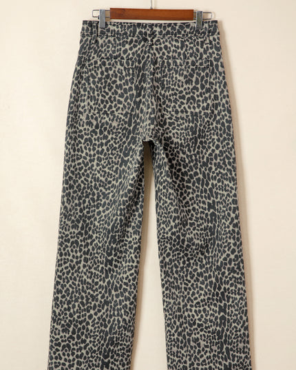 Black Leopard Print Wide Leg High Waist Jeans