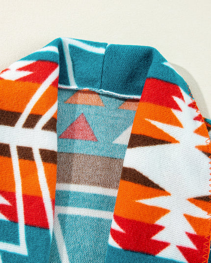 Sky Blue Aztec Printed Lapel Bell Sleeve Jacket