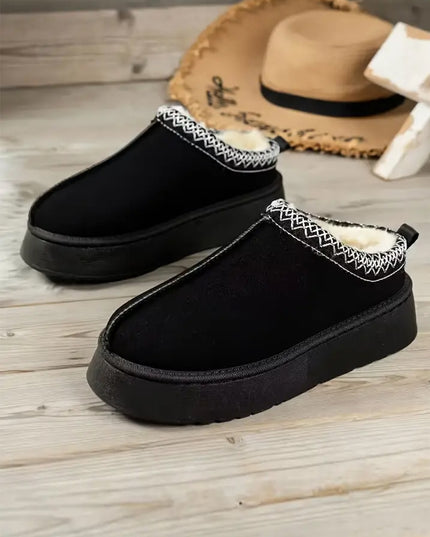Black Contrast Print Suede Plush Lined Snow Boots