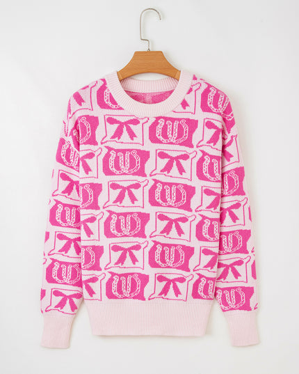 Pink Bows & Horseshoes Pattern Western Fashion Print Sweater