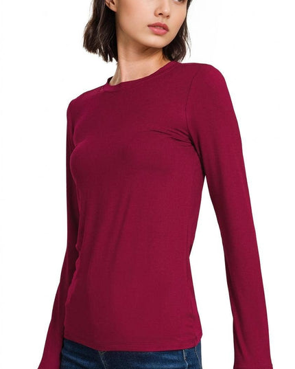 `Microfiber Long Sleeve Basic Tee Zenana