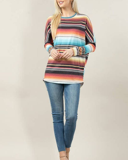 KC010-JOAN PLUS SIZE SERAPE PRINT DOLMAN TOP