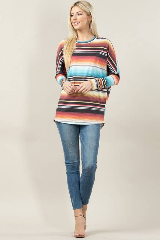 KC010-JOAN PLUS SIZE SERAPE PRINT DOLMAN TOP