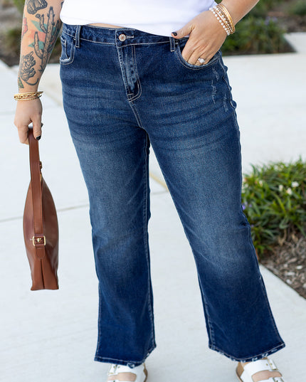 Dirty blue Plus Size High Waist Side Slits Flare Jeans