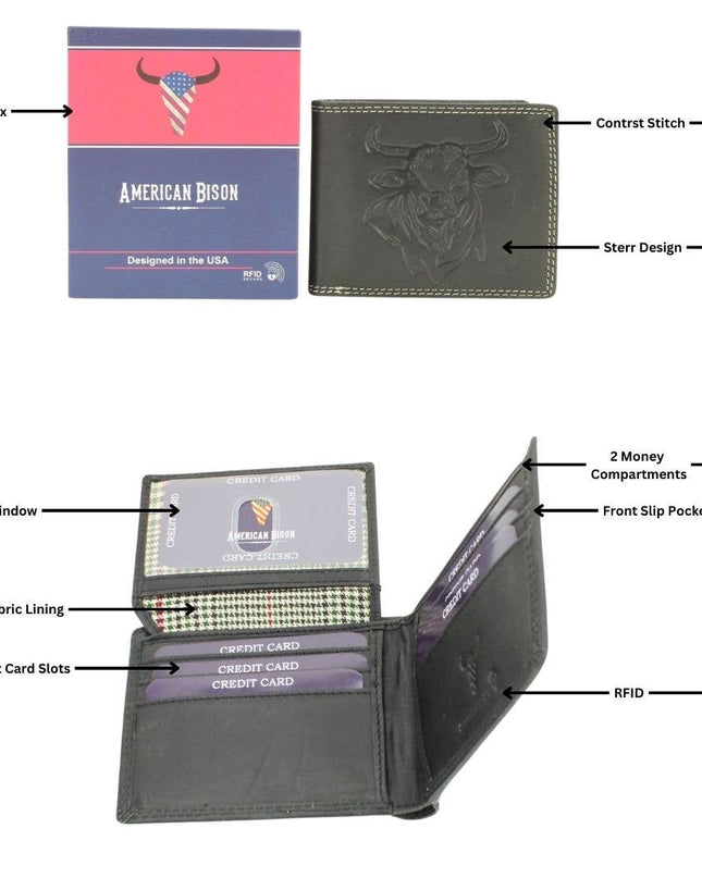 Oil Pull Up Embossed Steer Bifold Wallet ABB 006