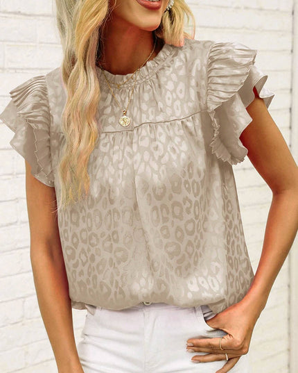 Urban print stain ruffle t-shirt top