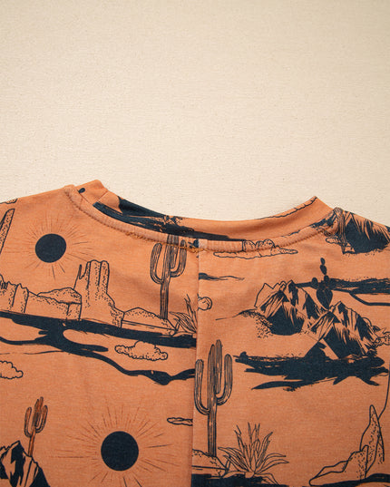 White Desert Sand Print Short Sleeve Knit Top