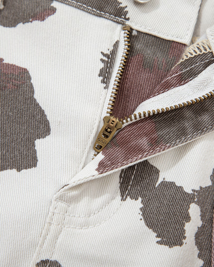 Brown Cow Spots Printed Multi Pocketed Jeans