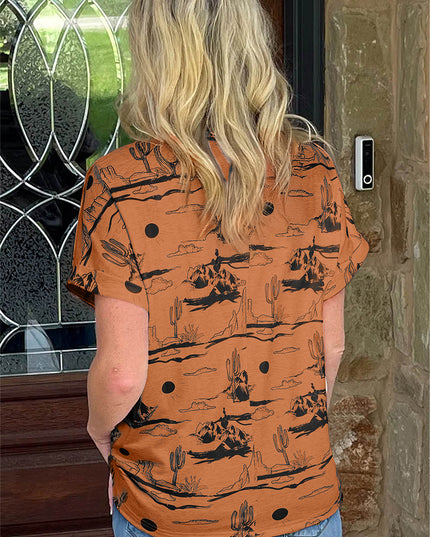 White Desert Sand Print Short Sleeve Knit Top