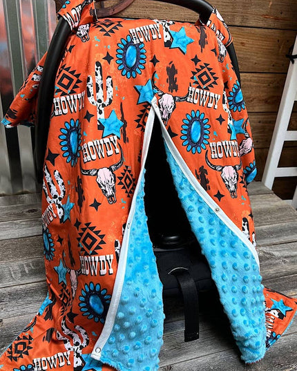 Orange howdy cow skull printed canopy cover. ZYTB25153007 M