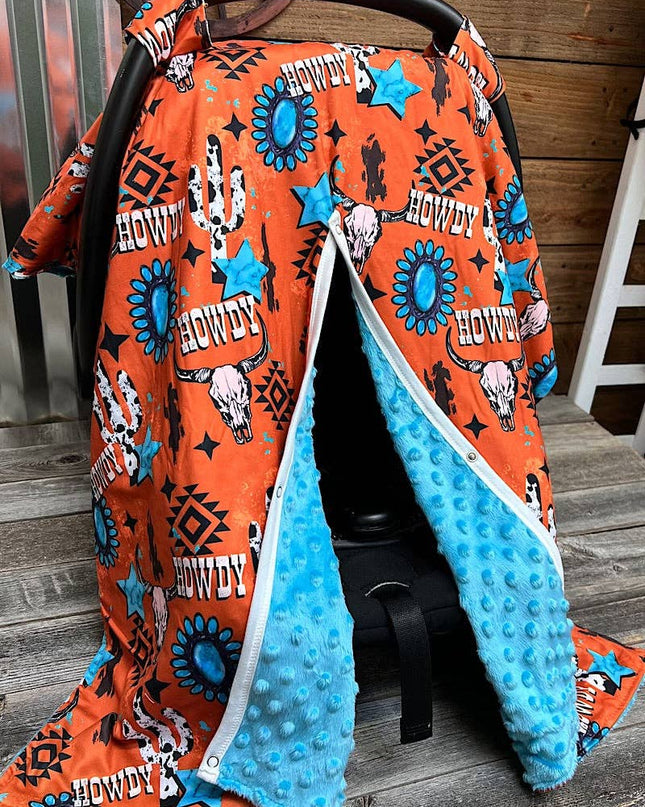 Orange howdy cow skull printed canopy cover. ZYTB25153007 M