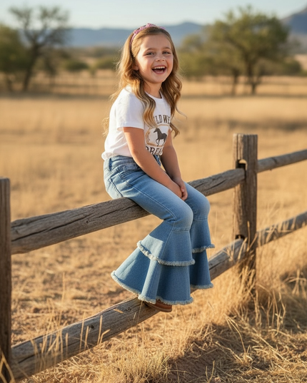 LT. blue Western  double layer bell pants with adjustable string. PNG50255-SOL
