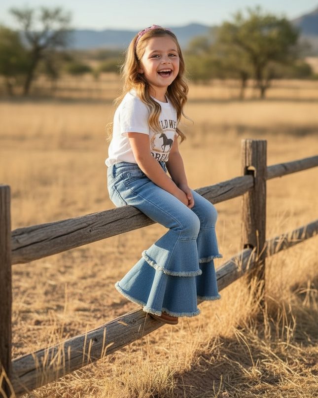 LT. blue Western  double layer bell pants with adjustable string. PNG50255-SOL