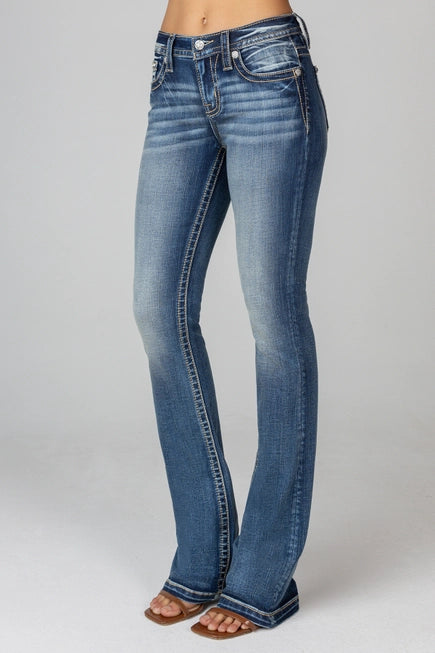 Miss Me Jeans - Mid-Rise Boot Horseshoe and Flower Pattern