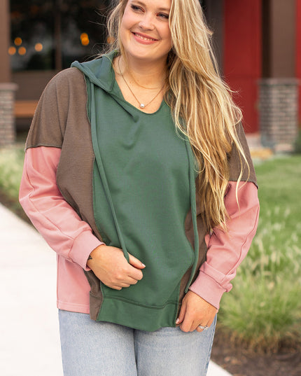 Breen Plus Size Colorblock Patchwork V Neck Hoodie