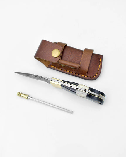 Damascus steel pocket knife Limited Run Black Diamond Wood and Stag Horn TF-052