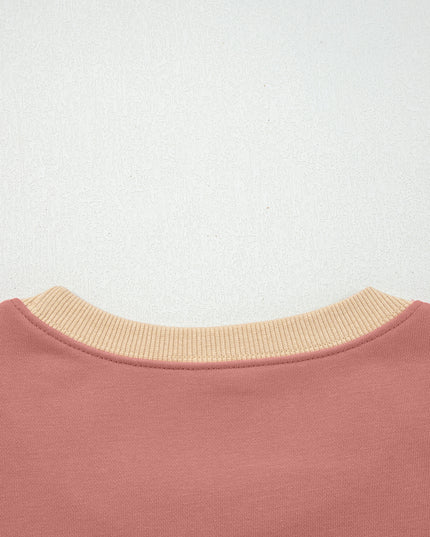 Rose Pink Contrast Star Patchwork Exposed Seam Uneven Hem Drop Shoulder Sweatshirt