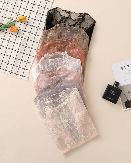 Semi Sheer Mesh Floral Lace Layering See Through Top