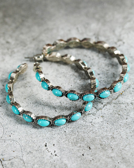 Sky Blue Gem Inlay Retro C-shape Earrings