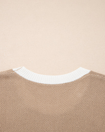 Goat Horse Shoe Pattern Contrast Trim Short Sleeve Sweater
