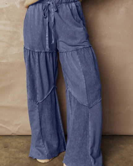 Ashleigh Blue Careys Mineral Wash Tiered Wide Leg Patchwork Drawstring Pants